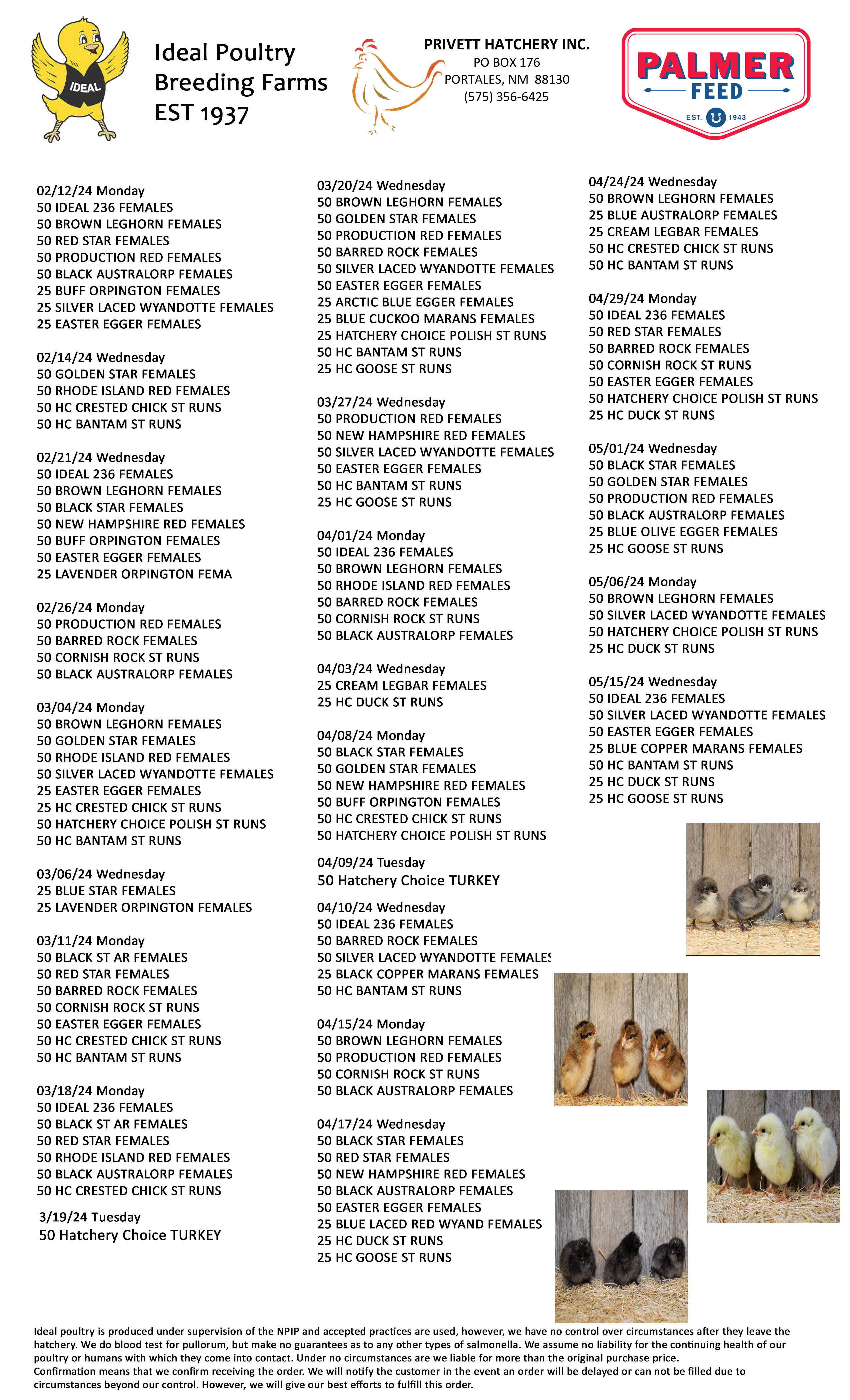 Chicks Hatch Dates 2024 - Palmer Feed & Supply Inc.